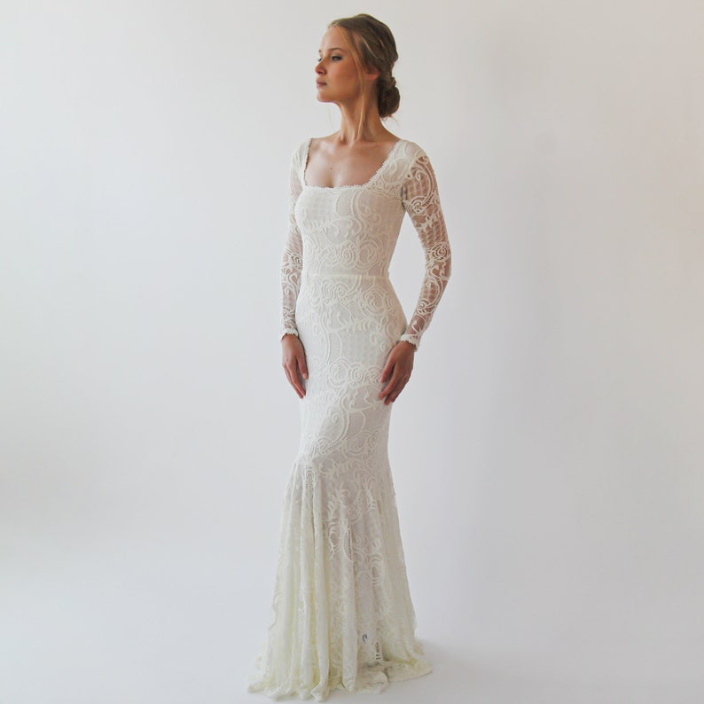 Ivory Mermaid wedding dress with square neckline 1245 image 8