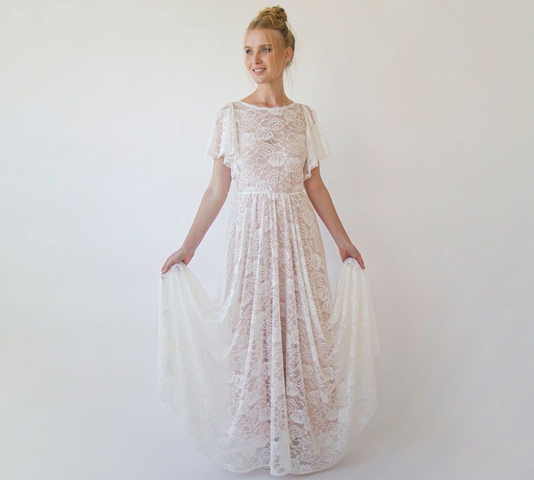 Aline Dress Flutter Sleeves Ivory main image 1