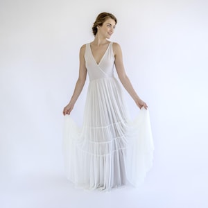 Boho Wedding Dress: Sleeveless V-Neck Chiffon Gown with Champagne Lining