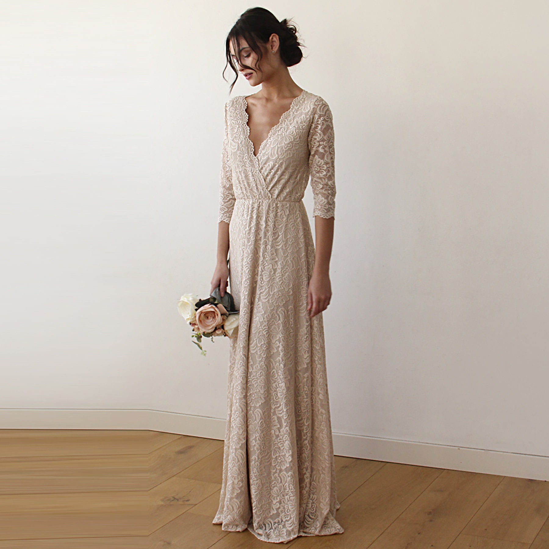 Golden Wrap Lace Wedding Dress 1124 ...