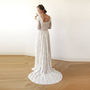 Bestseller Ivory Blush color Square Neckline Wedding Train Dress 1207 image 4