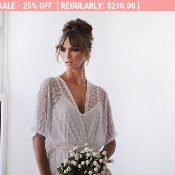 25% OFF! Lace vintage-style maxi sheer gown, 2 Piece wedding lace dress, Country wedding gown  1025