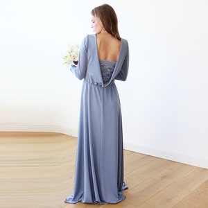SALE Dusty blue Long Sleeve Maxi Dress With Open-back 1041 image 3