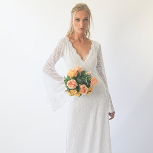 Ivory Bohemian Bell sleeves ivory Wedding Dress ,Empire waistline 1291 zdjęcie 7