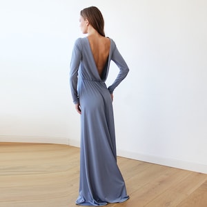 SALE Dusty blue Long Sleeve Maxi Dress With Open-back 1041 image 1