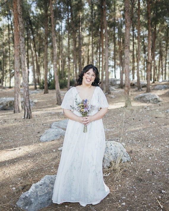 Bestseller Ethereal Floral Embroidered Open Back Gown, White Wrap Chiffon Mesh Wedding Dress #1469 - Etsy Bestseller Ethereal Floral Embroidered Open Back Gown, White Wrap Chiffon Mesh Wedding Dress #1469 - Etsy