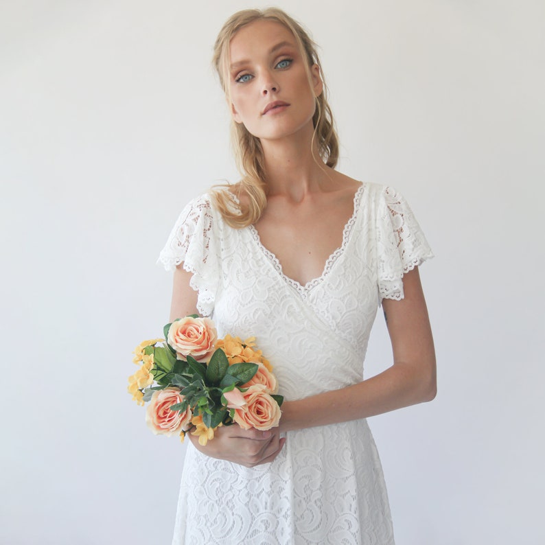 Ivory wrap lace bohemian wedding dress, Lace skirt 1298 image 8