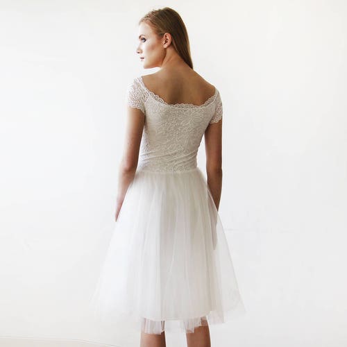 Short Wedding Dress Off-the-shoulder Lace and Tulle Midi - Etsy