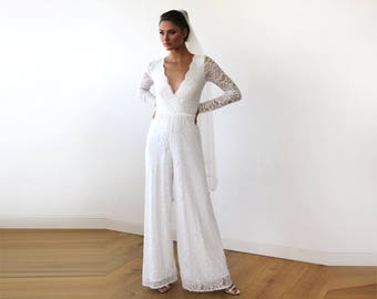 Bestseller  Ivory Wedding Lace Jumpsuit , Bridal romper #1169