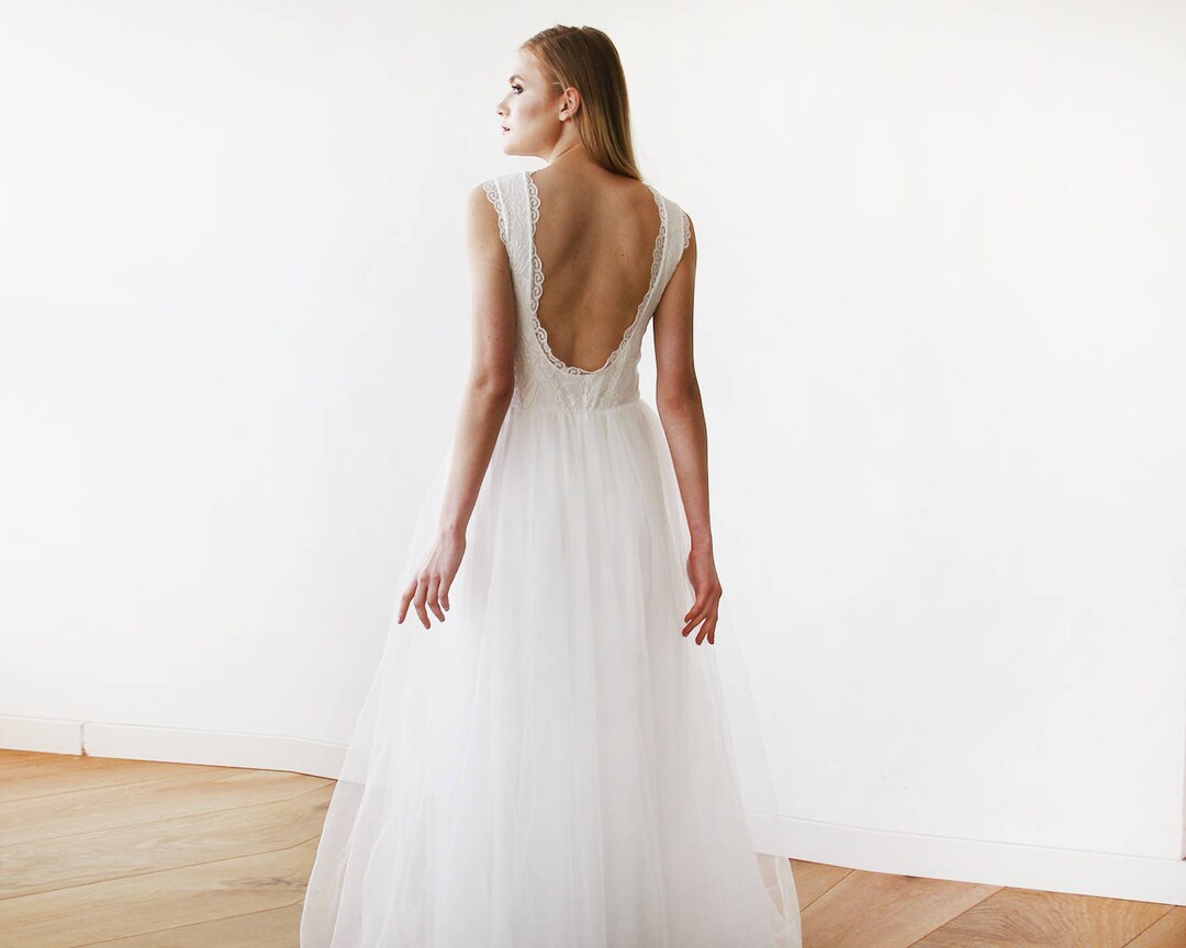 Sleeveless Maxi Tulle Regular Wedding Dress blv360008 main image 0