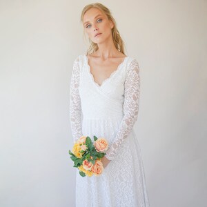 Ivory wrap lace wedding dress with long sleeves 1287 image 5