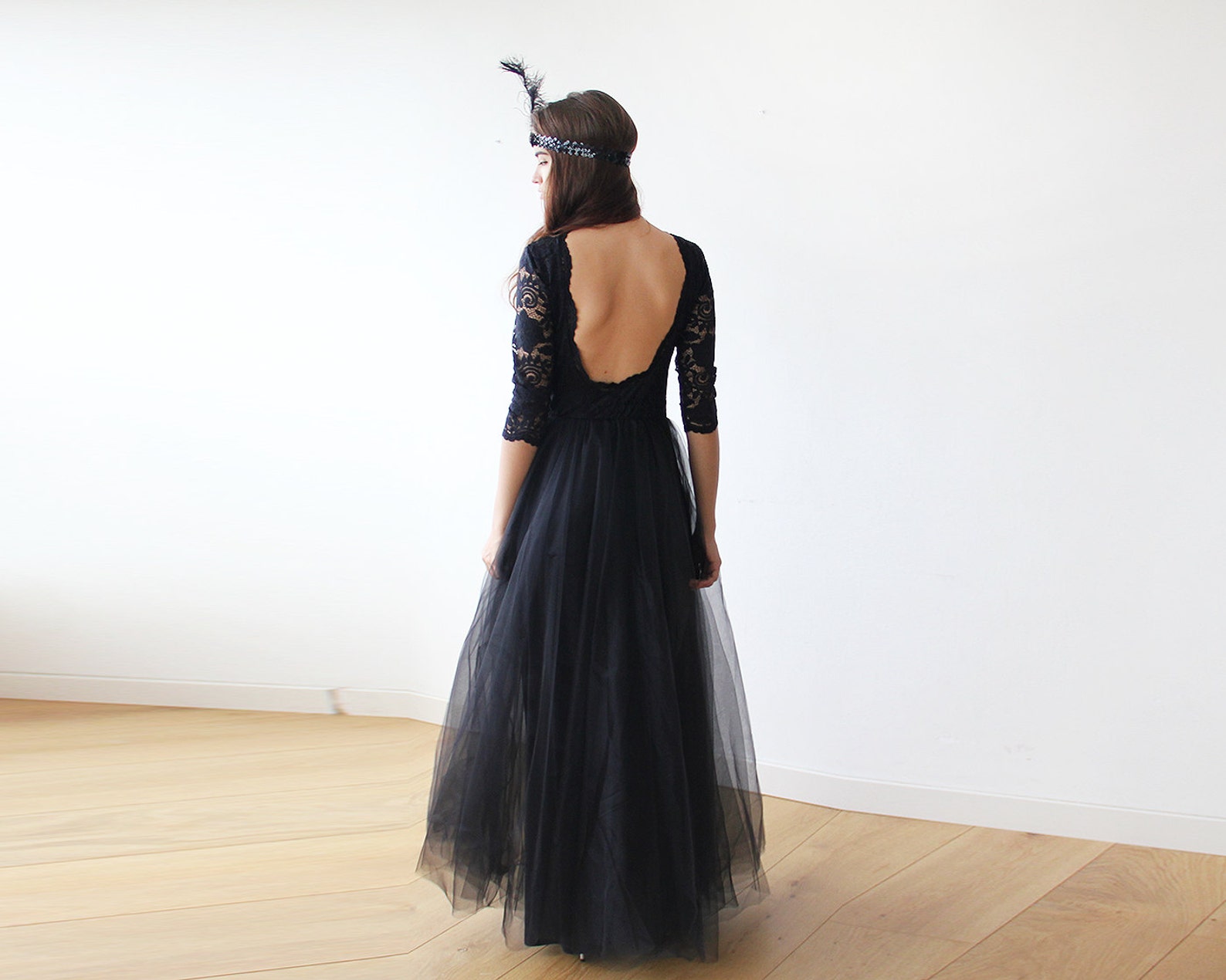 Black Tulle and Lace Open Back Gown Lace Backless and Tulle - Etsy