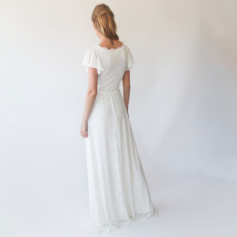 Ivory wrap lace bohemian wedding dress, Lace skirt 1298 image 2