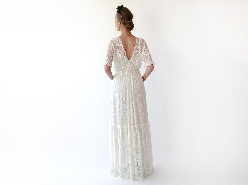 Bestseller Boho Ivory bat sleeves wedding dress 1241 image 4