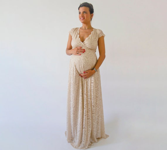 maternity champagne dress Ladies Tulle Robes Ruffless Mermaid Style Champagne Pregnant Women Maternity  Dress for Photoshoot (US 2, Same as pic) at Amazon Women's Clothing store