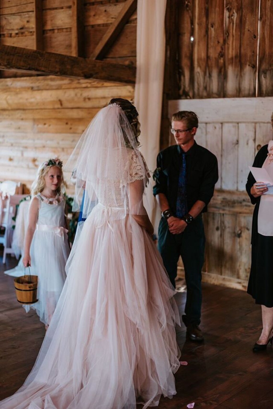 Fairy Blush pink wrap lace bohemian wedding dress butterfly image 3