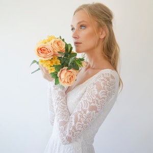 Ivory wrap lace wedding dress with long sleeves 1287 image 4