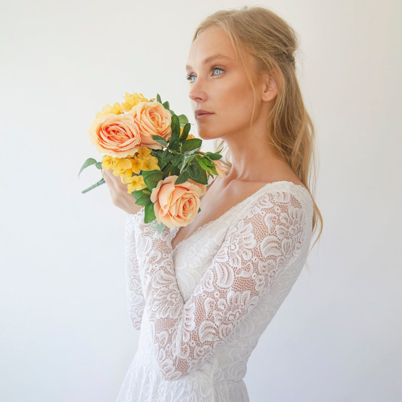 Ivory Wrap Lace Wedding Dress With Long Sleeves 1287 | Etsy