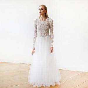 Ivory Round Neck-Line Lace & Tulle Dress #1152