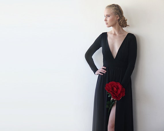 Deep-v Escote Vestido Negro 1198 - Etsy España Deep-v Escote Vestido Negro 1198 - Etsy España