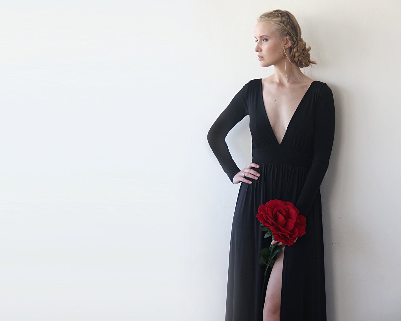 Black deep v gown new arrivals