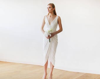 Short wedding dress , Ivory Wrap Tulip Dress #1154