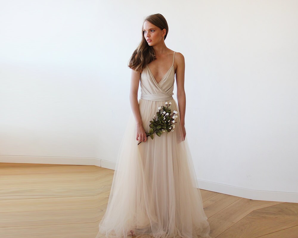 Champagne Bridesmaids Maxi tulle Dress #1053 Champagne Bridesmaids Maxi tulle Dress #1053