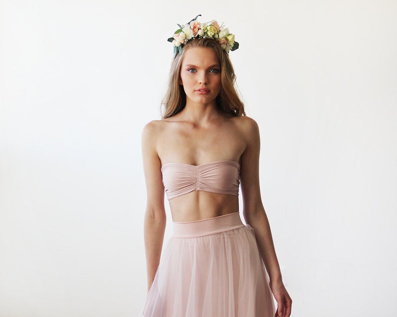 SALE ITEM last in stock , Pink blush stretchy bandeau, Elastic strapless tube top 2038 image 1