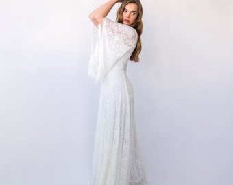 Nueva colección Mangas de ángel, escote corazón, vestido de novia marfil, falda larga de encaje #1426