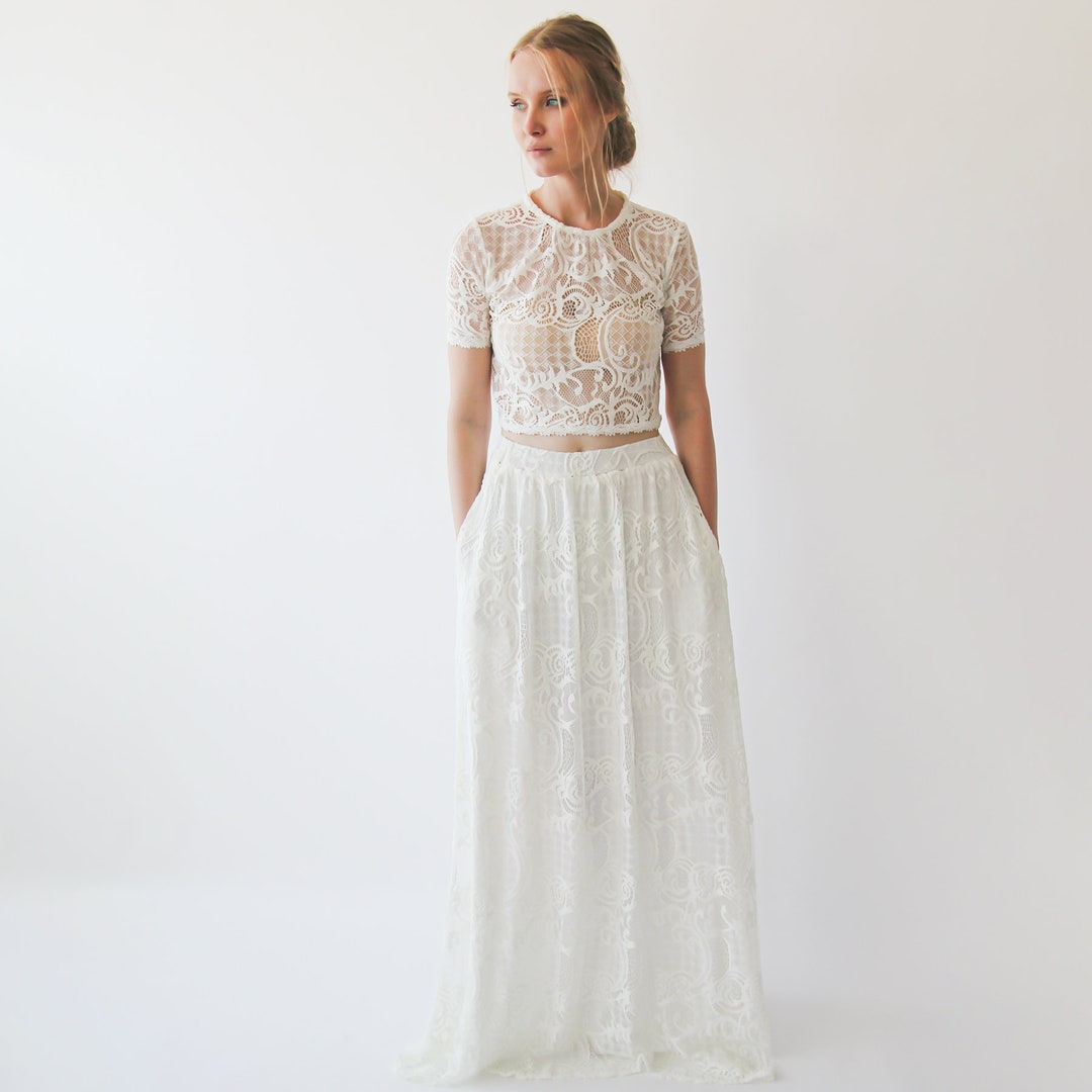 【BOHEMSEO】LACE MAXI SKIRT Breezy Boho Sheer Lace Asymmetric Maxi Skirt | Windsor