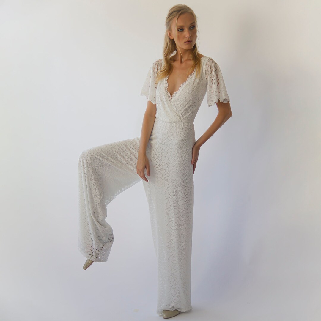 Ivory Bohemian Butterfly Sleeves Bridal Lace Jumpsuit Bridal - Etsy