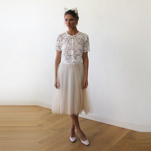 Champagne Tulle Midi Skirt: Party Knee Length Skirt