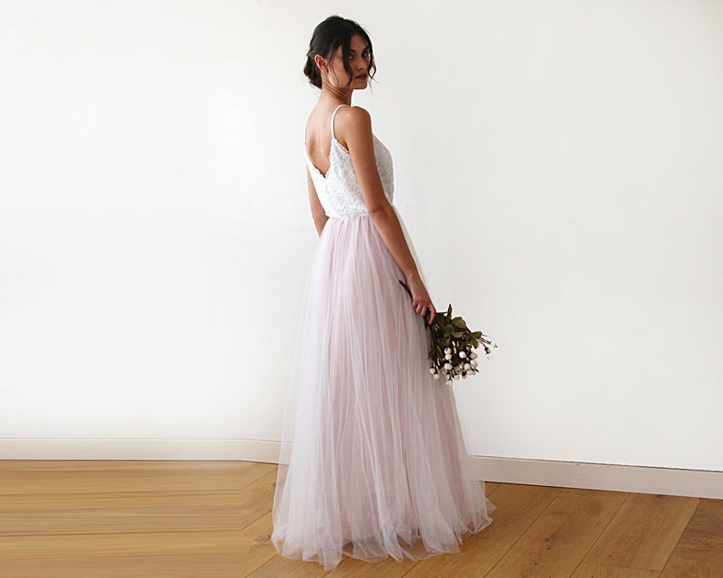 Vestido de tul marfil y rosa de hadas, vestido de novia pastel 1185 imagen 2