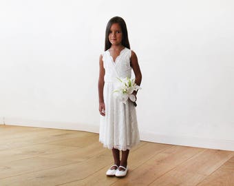 Midi Ivory All Lace Sleeveless Flower Girl Dress #5048