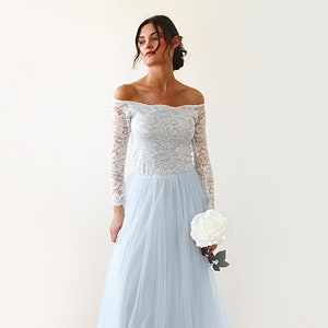 Wedding Dress, Two Colors Wedding Dress, Off-Shoulder Lace gown, Lace & Tulle Dress #1134