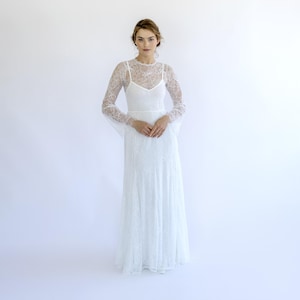 Vintage Lace Wedding Dress | Romantic High Neck Bridal Gown with Sheer Long Sleeves #1498