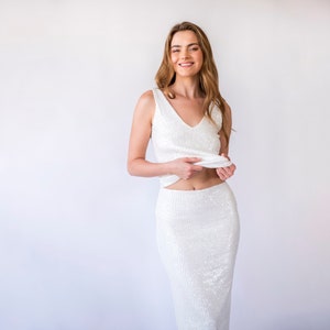 Ivory Sequins Set, Separates Top and Skirt 1439 image 3