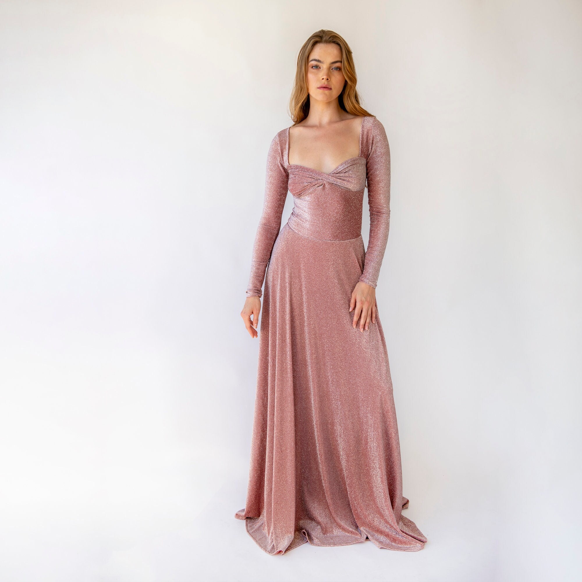 Shimmering Blush Sweetheart, Sexy Festiv Dress With Long Sleeves #1431