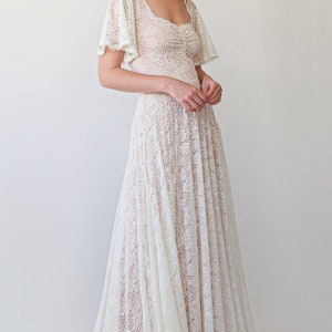 Ivory Blush Sweetheart Lace Wedding Dress with Short sleeves 1396 image 5