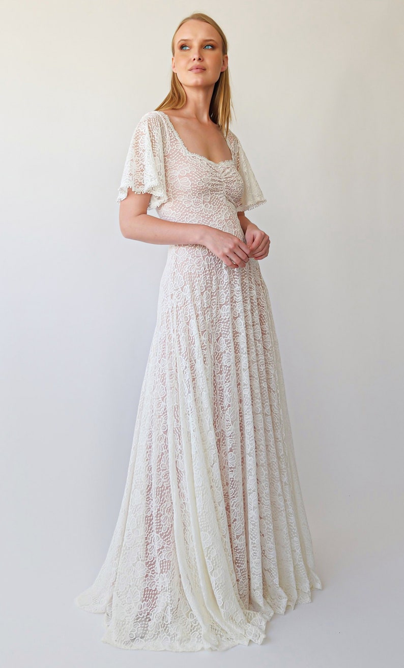 Ivory Blush Sweetheart Lace Wedding Dress with Short sleeves 1396 image 5