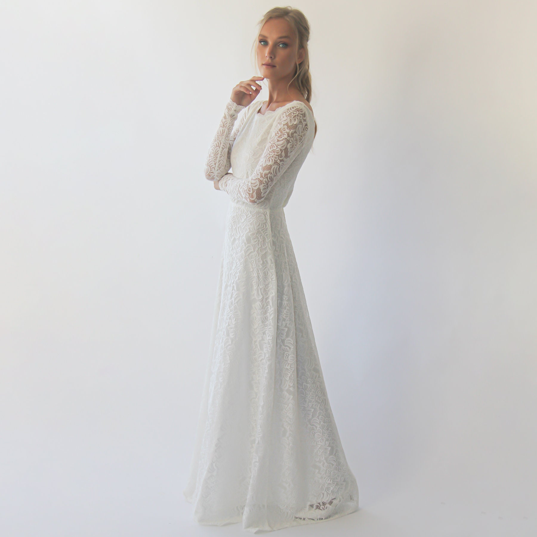 boat neckline modest wedding dress ...