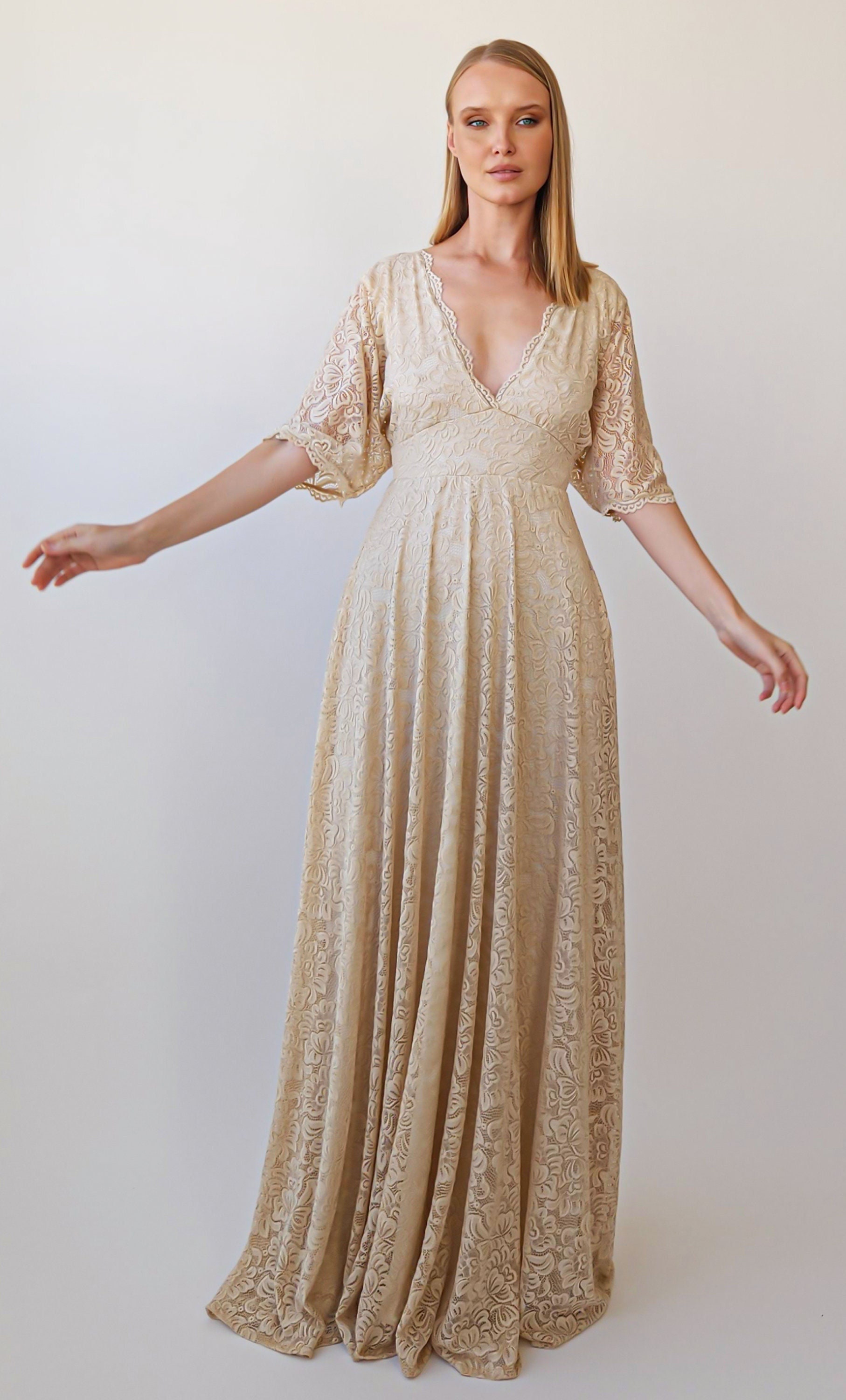 Champagne lace store maxi dress