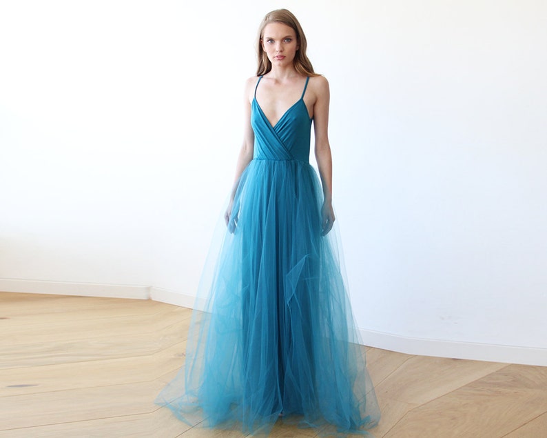 blue tulle maxi dress