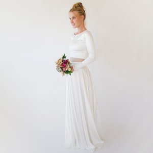 Ivory Satin Wedding Separates: Long Sleeve Crop Top & Maxi Skirt