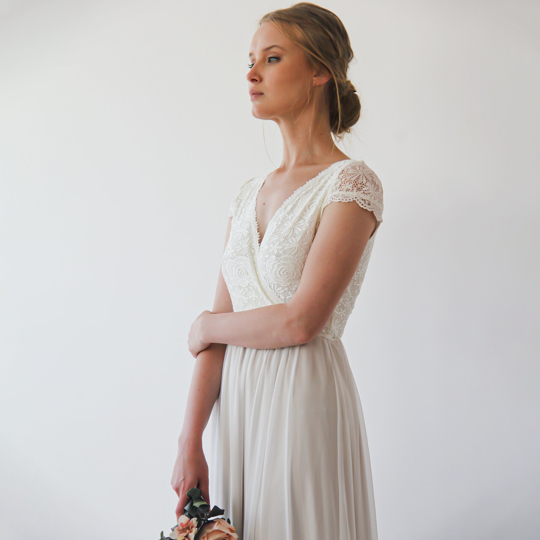 Ivory Short Cape Sleeves Lace Wedding 