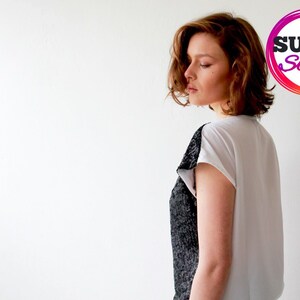 SALE Front sequin Black and White sparkling top with short sleeves 2044 image 2