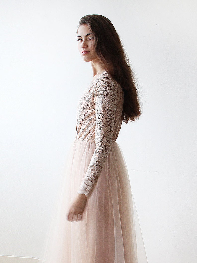 Blush Tulle and Lace dress ,Pastel wedding dress 1125 image 3