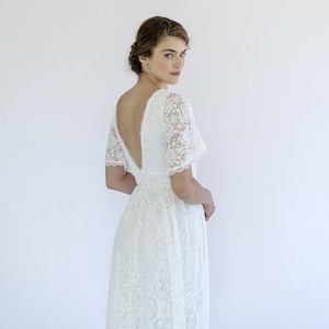 Ivory Lace Bohemian Wedding Dress: Deep V-Back, Butterfly Sleeves