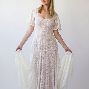 Ivory Blush Sweetheart Lace Wedding Dress with Short sleeves 1396 image 8