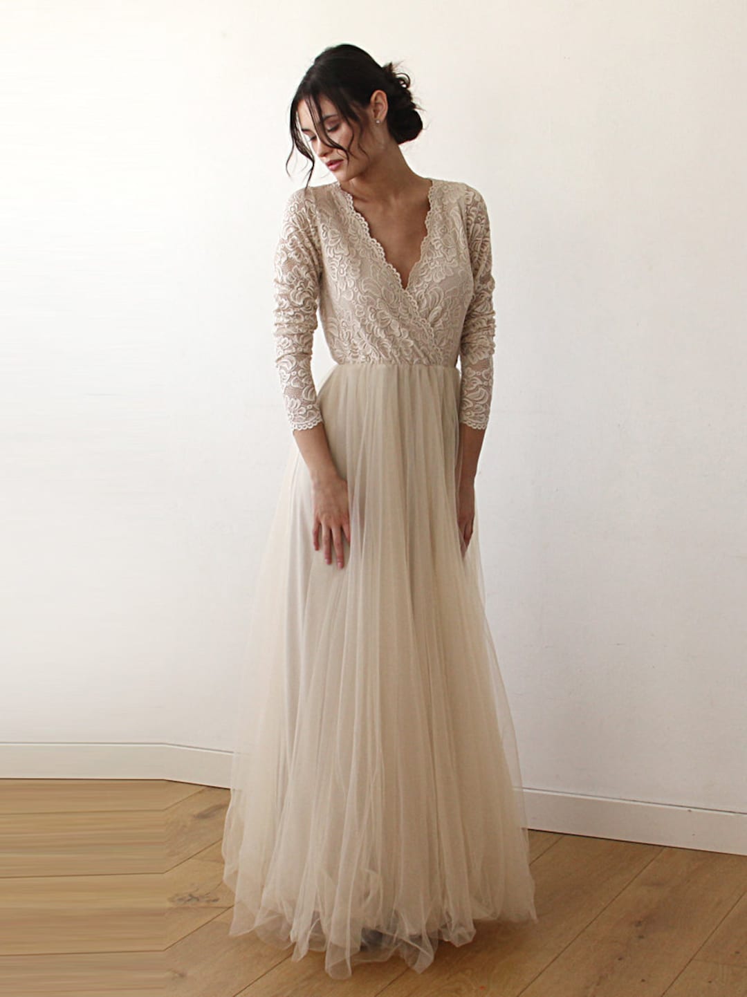 Lace and Tulle with Beaded Dresses Champagne